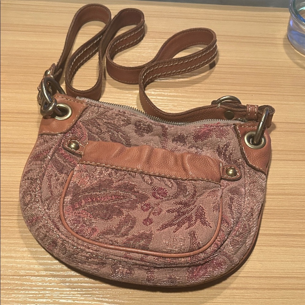 Fossil Leather and blanket material Crossbody Bag